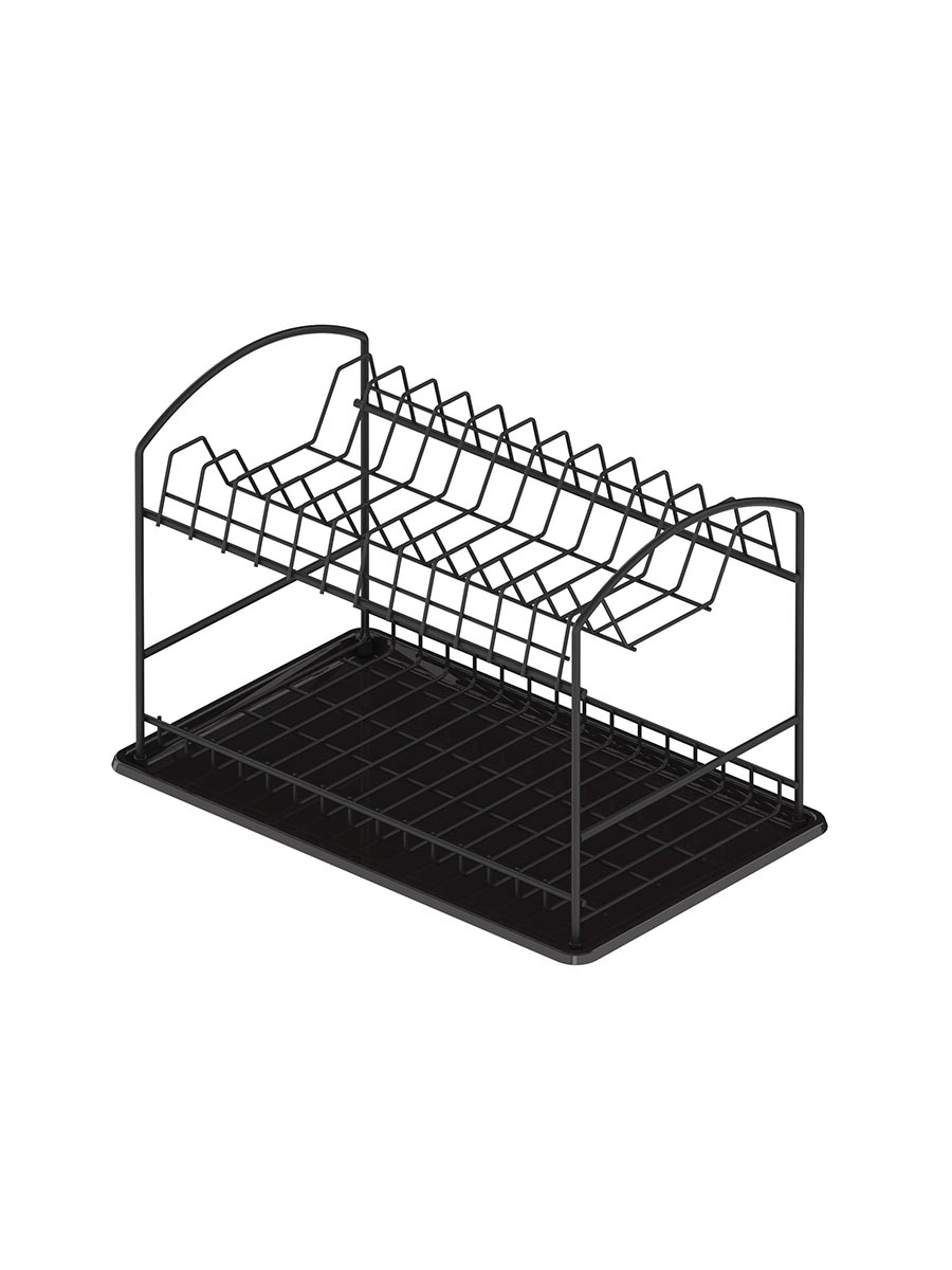 Сушилка для посуды двухуровневая настольная с поддоном Starax S-4017-A (антрацит)