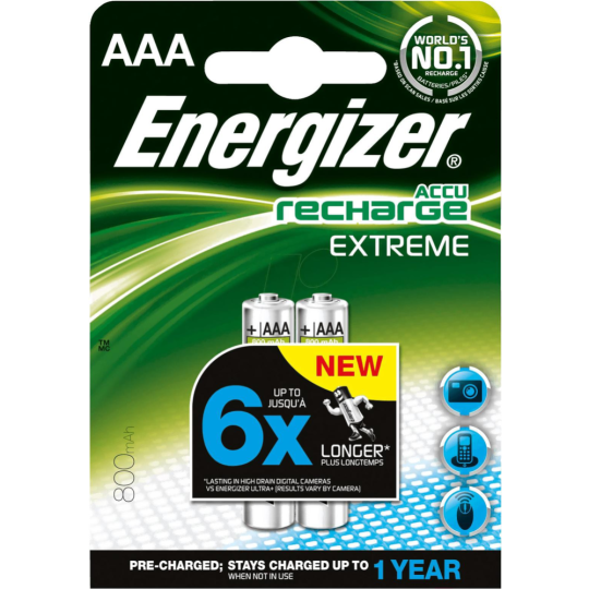 Комплект аккумуляторов «Energizer» Rech Extreme AAA 800 mAh Pre-Ch, E300624302, 2 шт