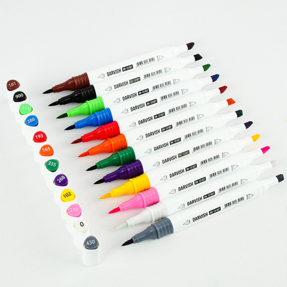 Набор маркеров для скетчинга «Darvish» DV-13107-12, двусторонние, 12 цветов