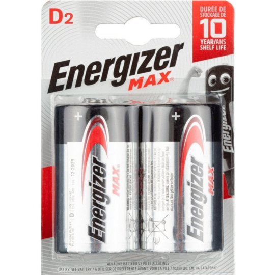 Батарейка «Energizer» MAX Alk D/LR20 BP2, E301533400, 2 шт