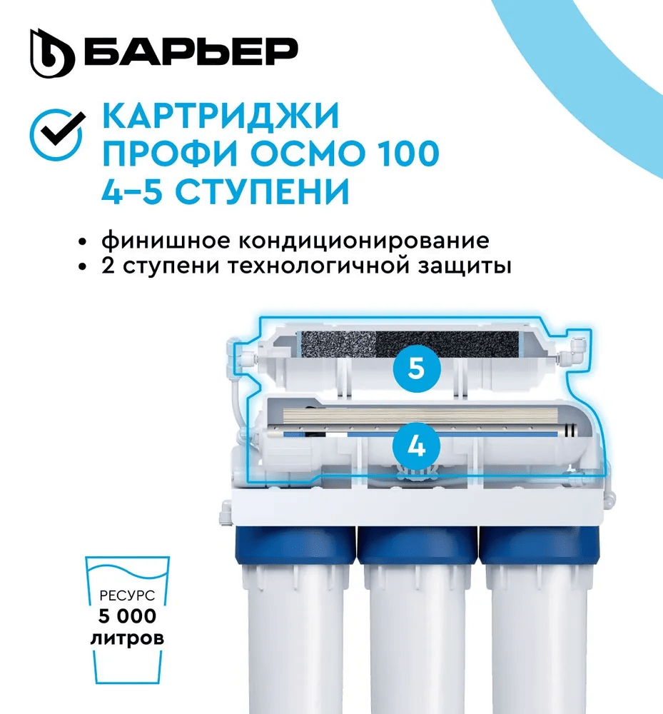 Комплект картриджей / фильтров для очистки воды для системы Под Мойкой Барьер Профи Осмо Финиш (4-5 ступ.) Р162Р00