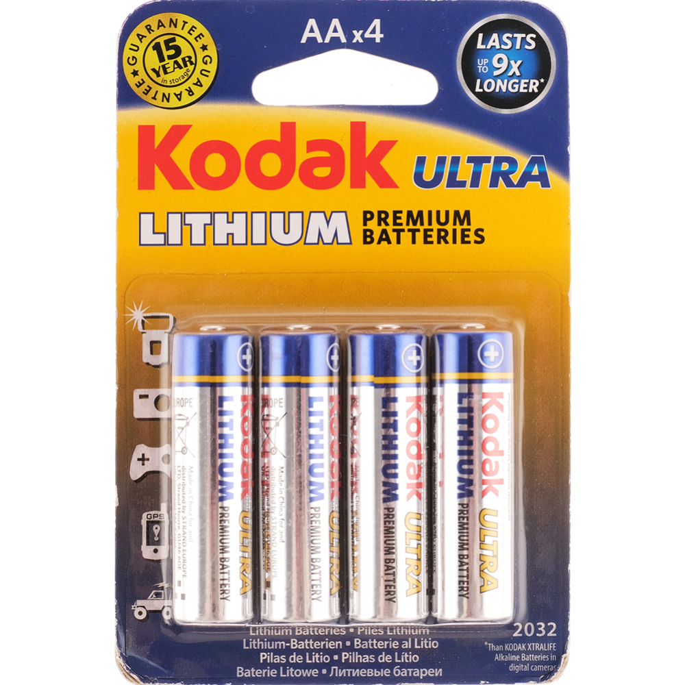 Элемент питания «Kodak» Ultra Lithium, CR2032, АА, 4 шт