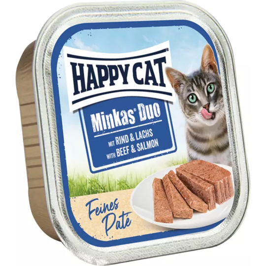 Паштет для кошек «Happy Cat» Minkas DUO, 70759, говядина/лосось, 100 г