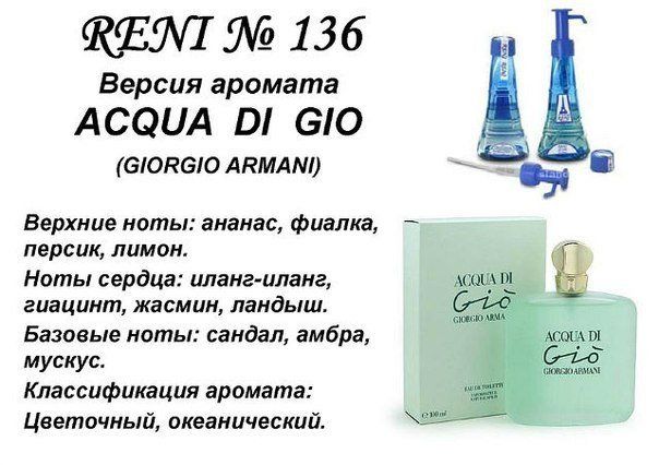 Наливная парфюмерия Reni #136 ACQUA DI GIO 30 мл. в подарочном атомайзере.