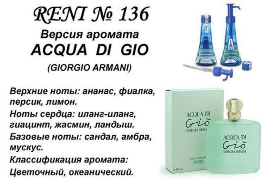 Наливная парфюмерия Reni #136 ACQUA DI GIO 25мл. в подарочном атомайзере.