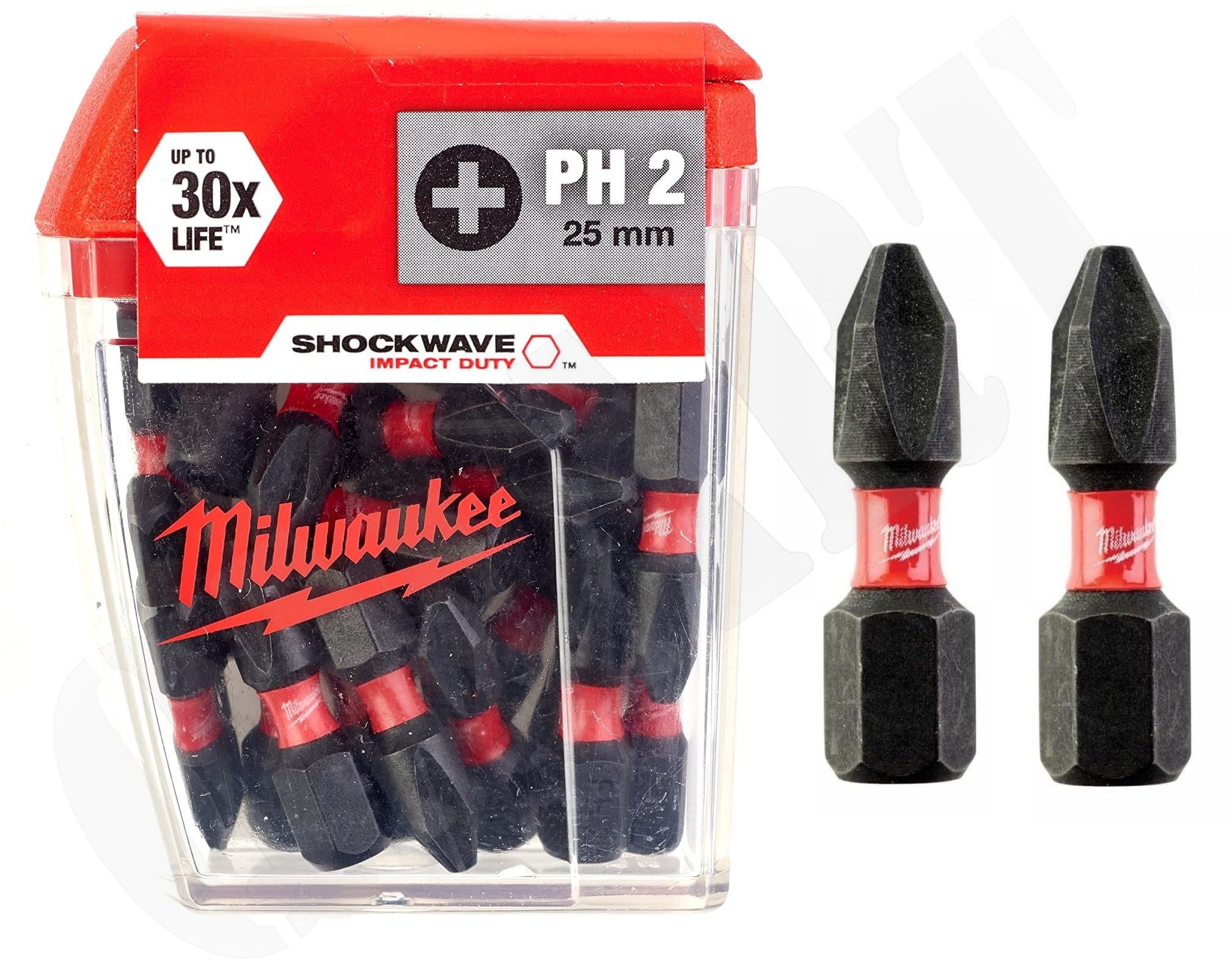 PH2x25мм(25шт) Бита для шуруповёрта ударная Shockwave MILWAUKEE