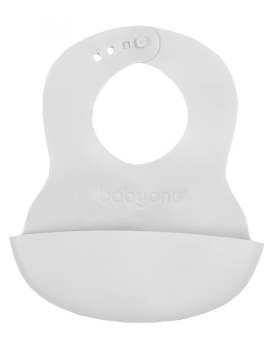 Нагрудник для кормления BabyOno, силиконовый, с регулируемой застежкой (арт. 835светло-серый)
