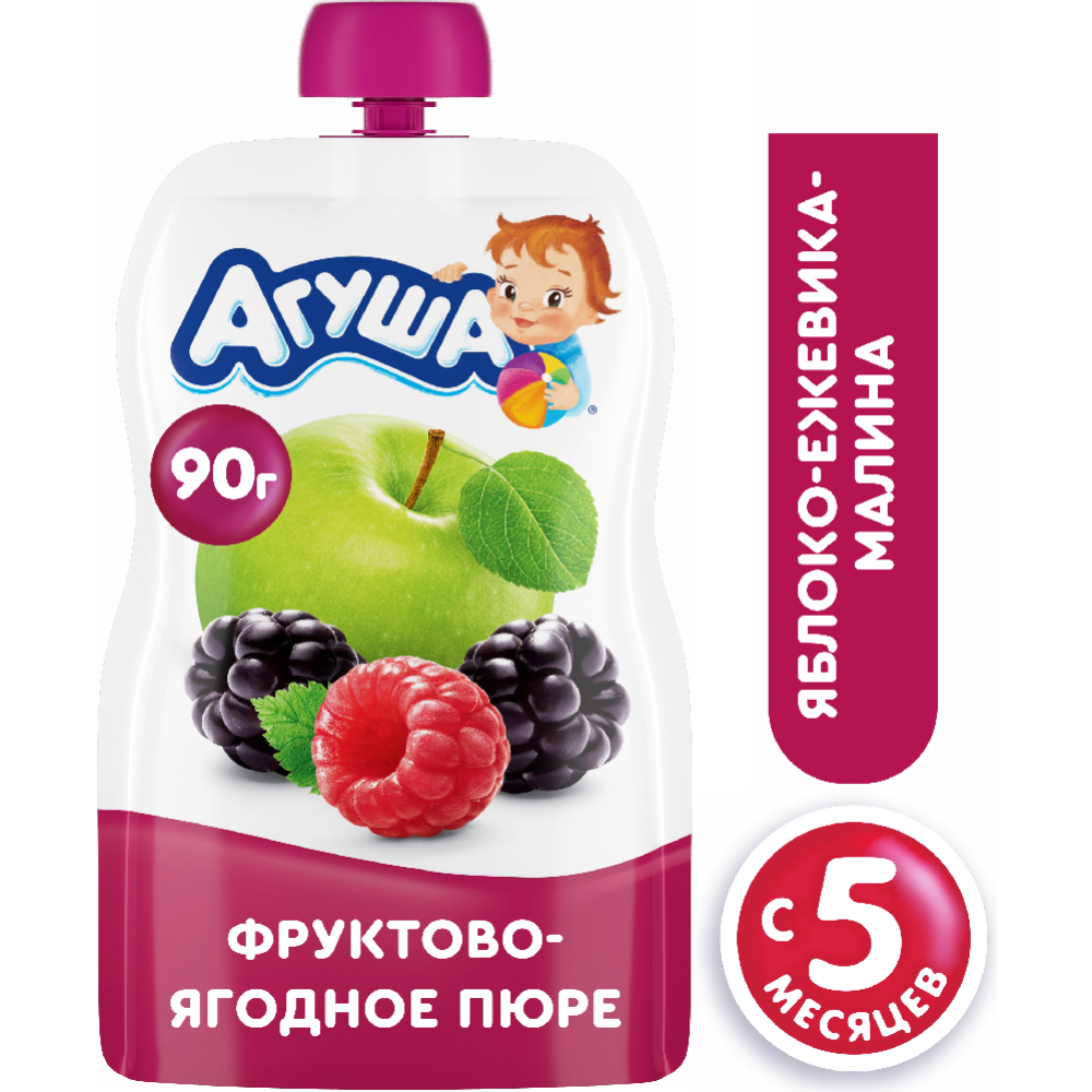 Пюре фрутово-ягодное «Агуша» из яблока, ежевики и малины, 90 г #0