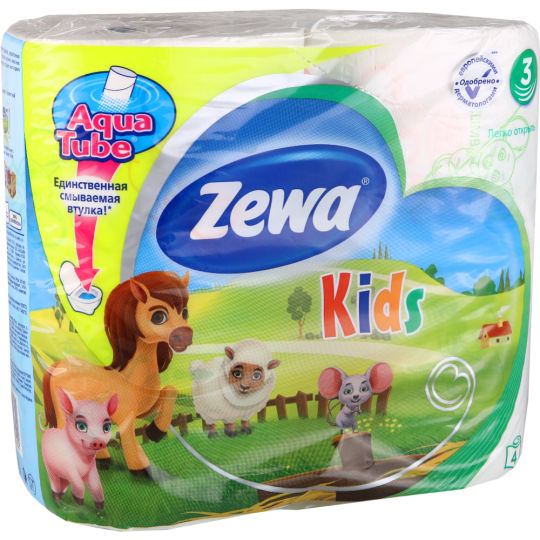 Туалетная бумага «Zewa» Delux kids, трехслойная, 4 рулона