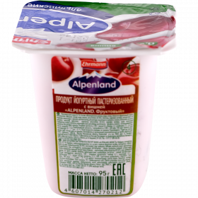 Йо­гурт­ный про­дукт «Ehrmann» Аlpenland, фрук­то­вый, вишня/нек­та­рин/дикий апель­син, 0.3%, 95 г