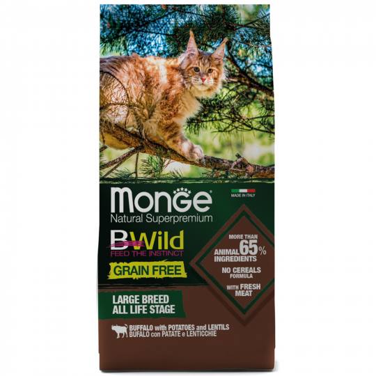 Сухой корм для кошек Monge Cat BWild GF LARGE с мясом буйвола и картофелем, 10 кг