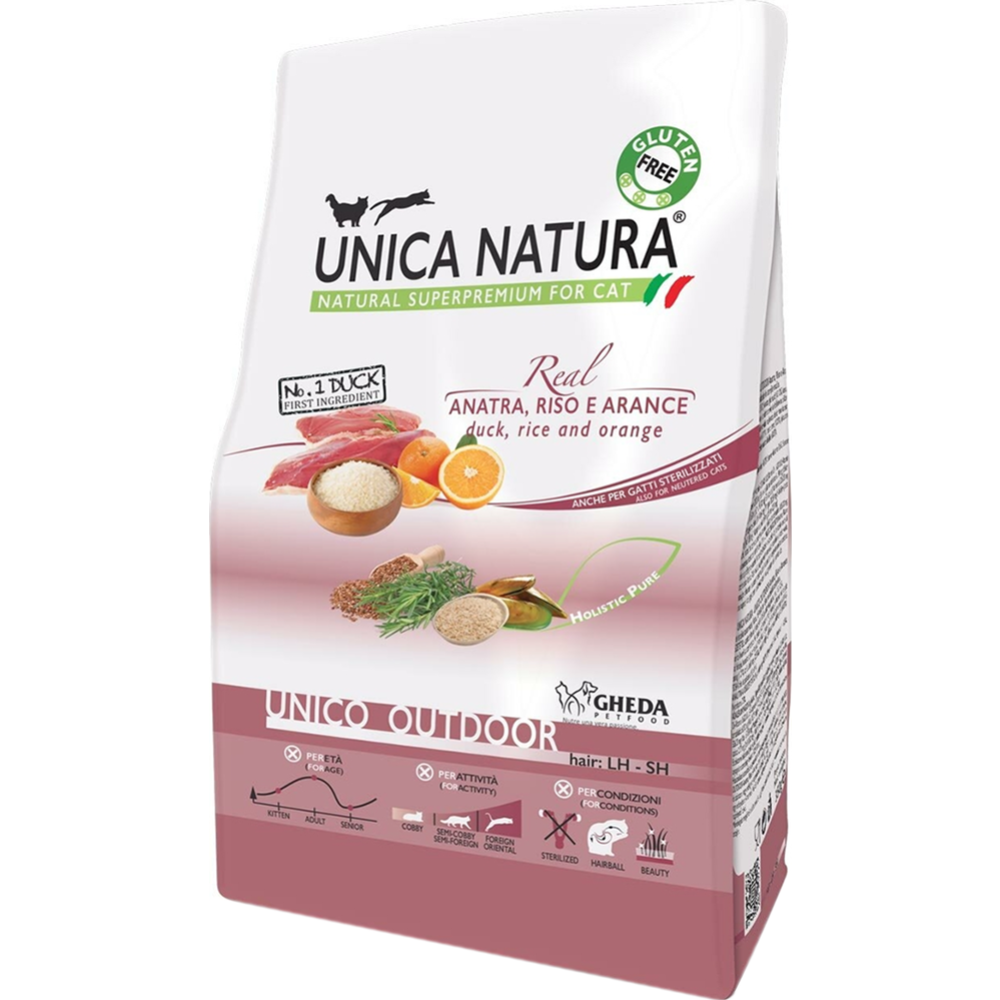 Корм для кошек «Unica» Natura Outdoor, утка/рис, 1.5 кг