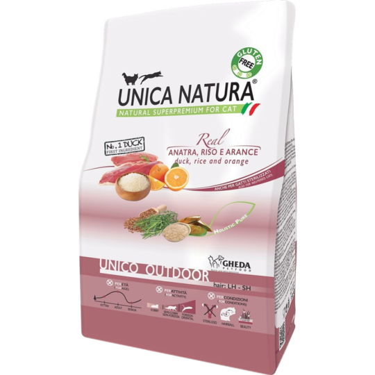 Корм для кошек «Unica Natura» Outdoor, утка/рис, 1.5 кг