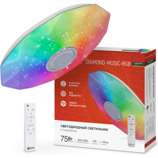 Светильник «Inhome» Comfort DIAMOND-MUSIC-RGB 75Вт 230В 3000-6500K 6000Лм, 500х100 мм