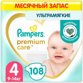 Под­гуз­ни­ки «Pampers» Premium Care airsoft, Размер 4, 9 кг-14 кг, 108 шт