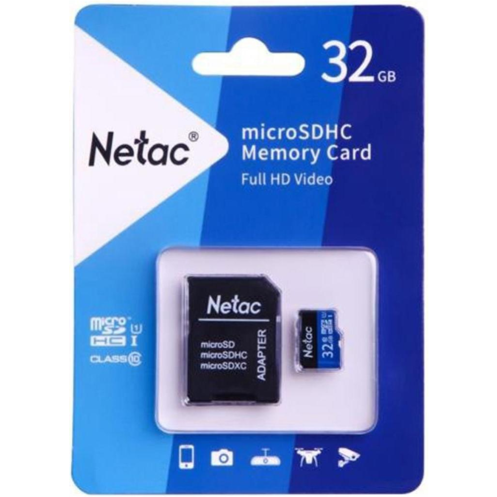 Карта памяти «Netac» MicroSDHC 32GB Class 10 UHS-I P500 Standard с адаптером, NT02P500STN-032G-R