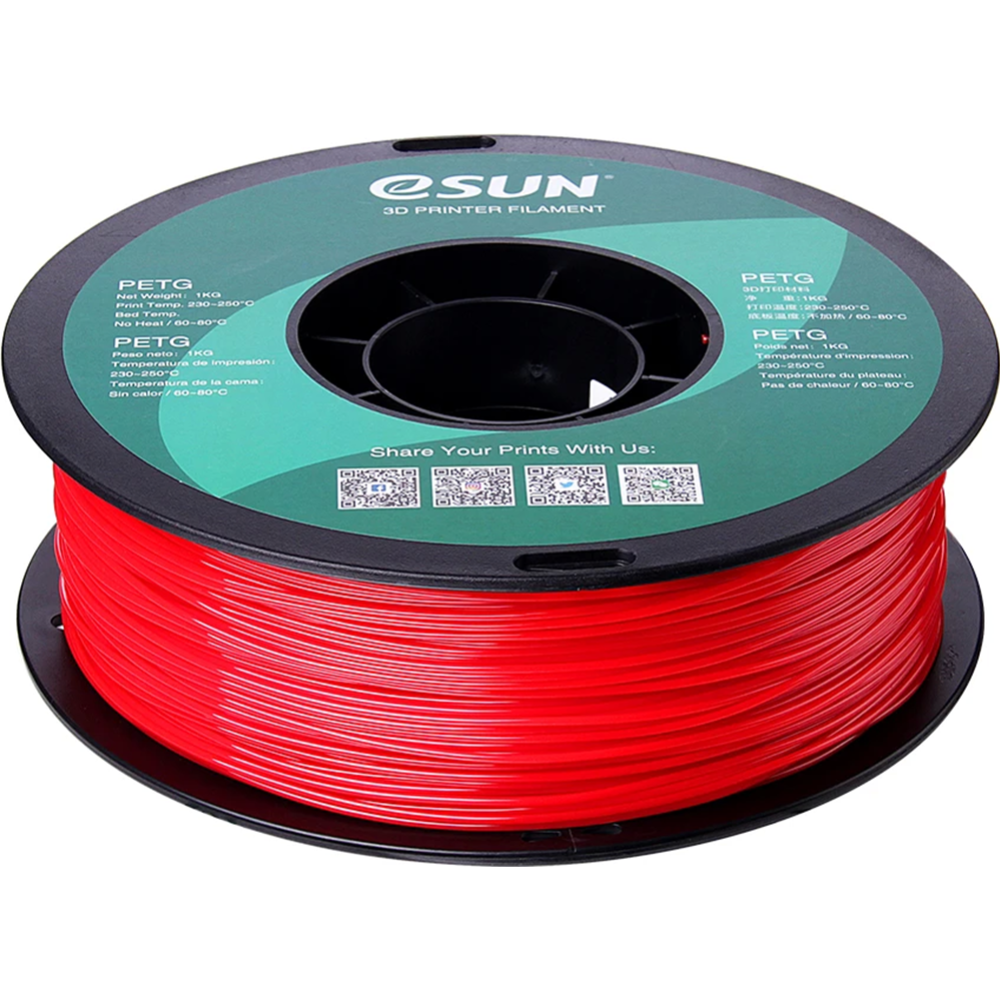 Картинка товара Пластик для 3D печати «eSUN» PETG, PETG175FR1, fire engine red, 1.75 мм, 1 кг