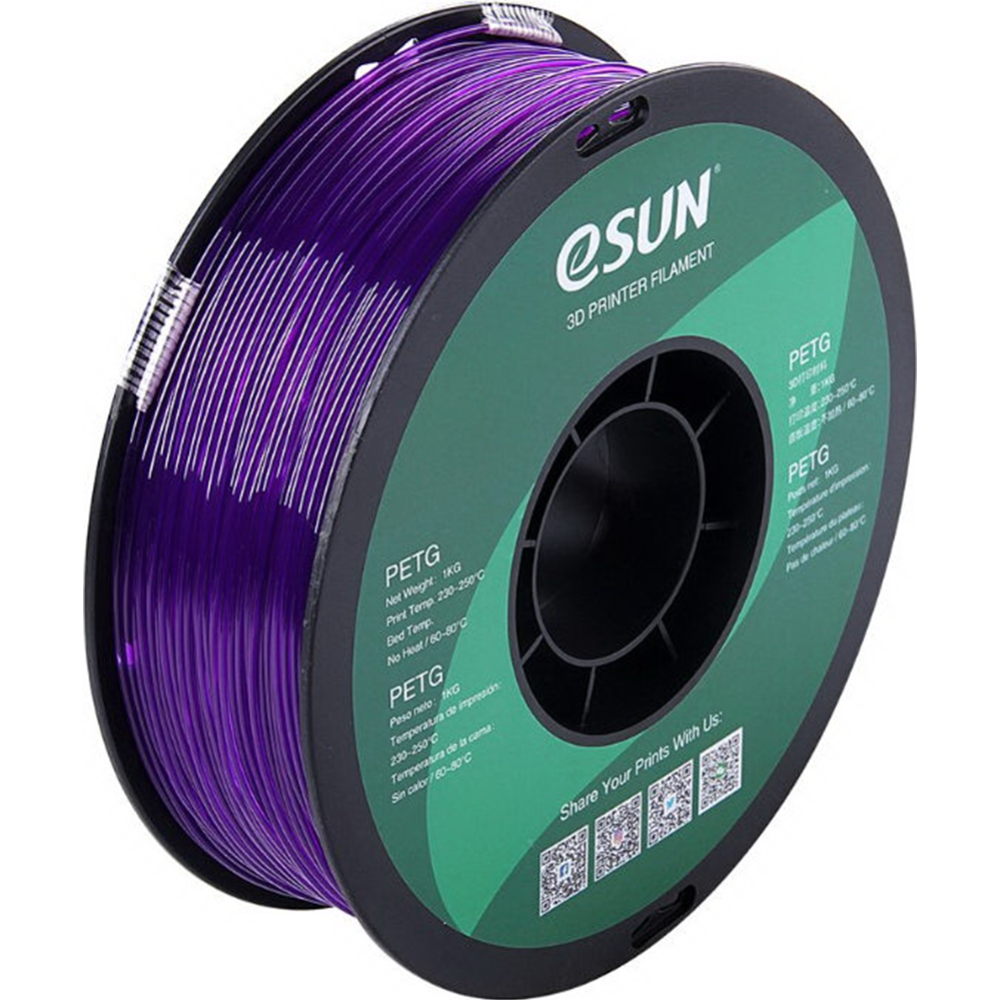 Картинка товара Пластик для 3D печати «eSUN» PETG, PETG175Z1, transparent purple, 1.75 мм, 1 кг