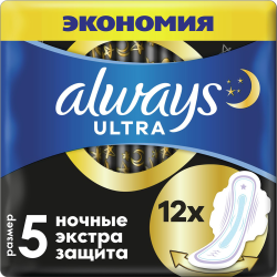 Ги­ги­е­ни­че­ские про­клад­ки с кры­лыш­ка­ми «Always Ultra Night» экстра защита, 12 шт    