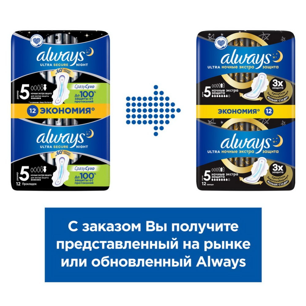 Гигиенические прокладки с крылышками «Always Ultra Night» экстра защита, 12 шт    