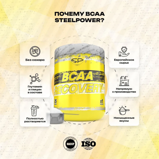 Аминокислоты комплекс BCAA RECOVERY SteelPower, 250 гр, Лимонный чай со льдом