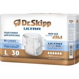 Подгузники для взрослых «Dr.Skipp» Ultra, размер L, 100-150 см, 30 шт