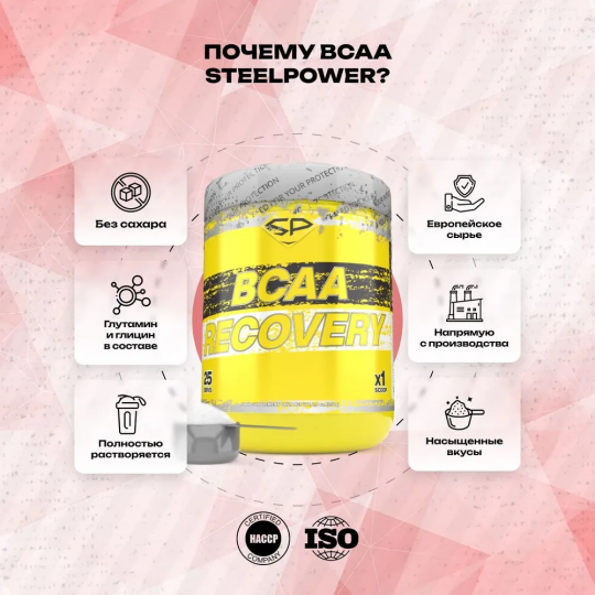 Аминокислоты комплекс BCAA RECOVERY SteelPower, 250 гр, Клубника-Гуава