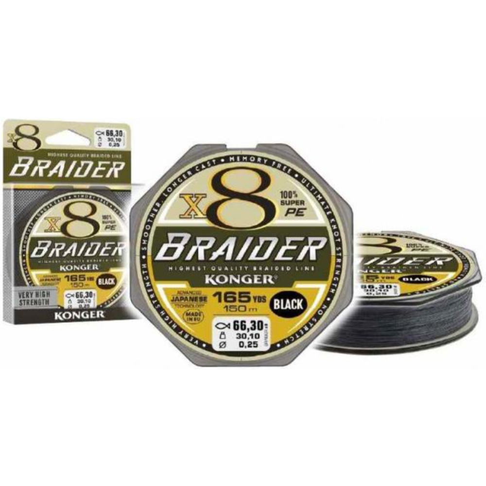 Леска плетеная «Konger» Braider X8 Black, 250148012, 150 м, 0.12 мм