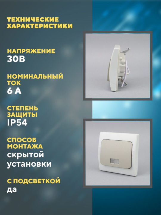 Кнопка звонковая с подсветкой (2шт) скрытой установки IP54 6A "Вуокса" TDM SQ1803-0107(2)