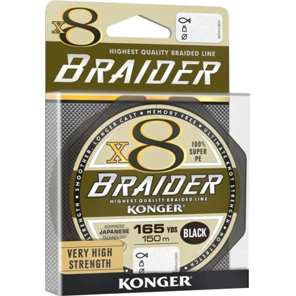 Леска плетеная «Konger» Braider X8 Black, 250148025, 150 м, 0.25 мм