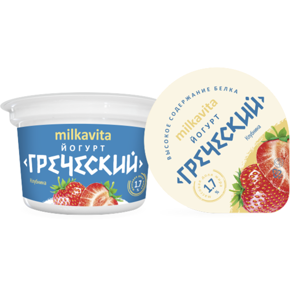 Йогурт гре­че­ский «Milkavita» клуб­ни­ка, 1,7 %, 200 г