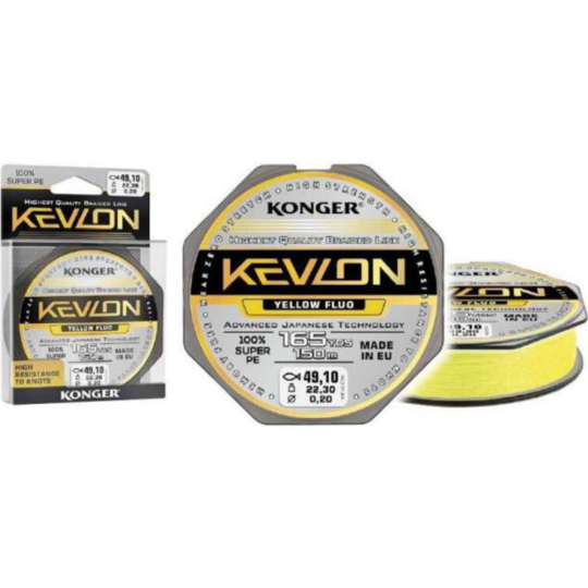 Леска плетеная «Konger» Kevlon X4 Yelow Fluo, 250154012, 150 м, 0.12 мм