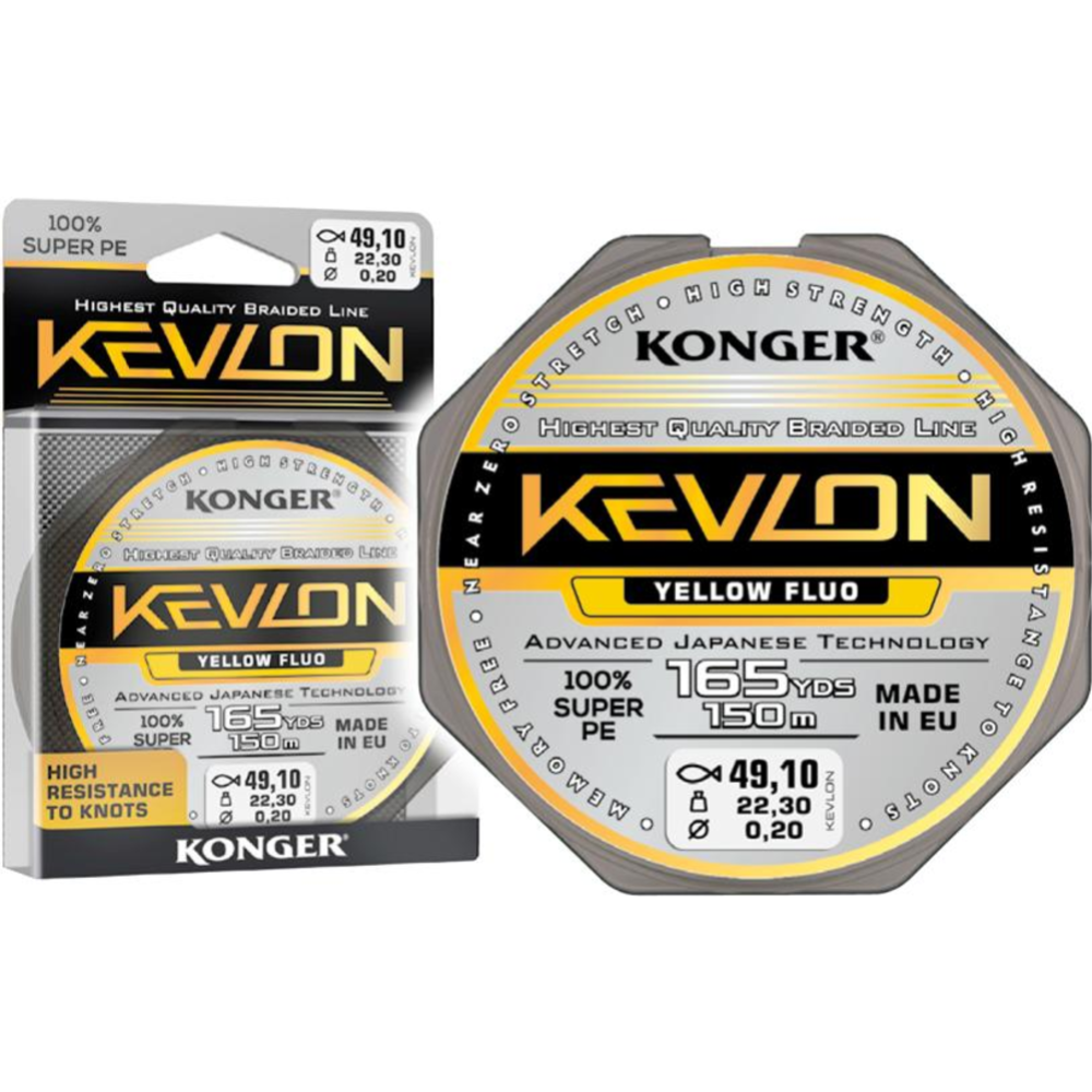 Леска плетеная «Konger» Kevlon X4 Yelow Fluo, 250154014, 150 м, 0.14 мм