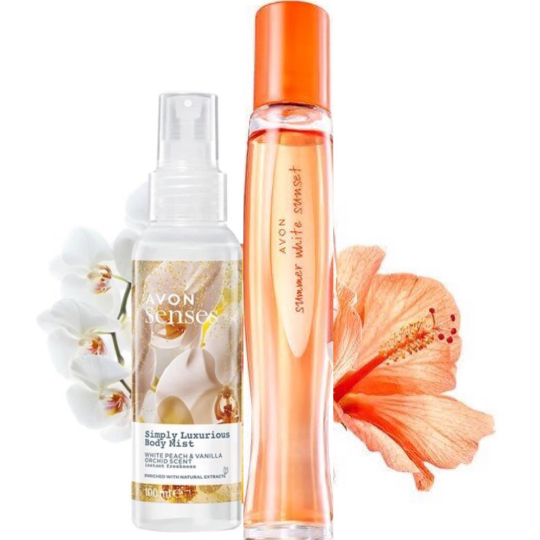 Парфюмерный набор Avon Summer White Sunset для нее, (туалетная вода 50 мл + спрей для тела "Истинная роскошь", 100 мл)