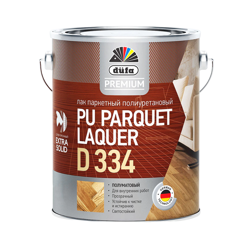 Лак полиуретановый düfa PREMIUM PU PARQUET LAQUER D334, для мебели, для дверей, полуматовый, 0.75 л