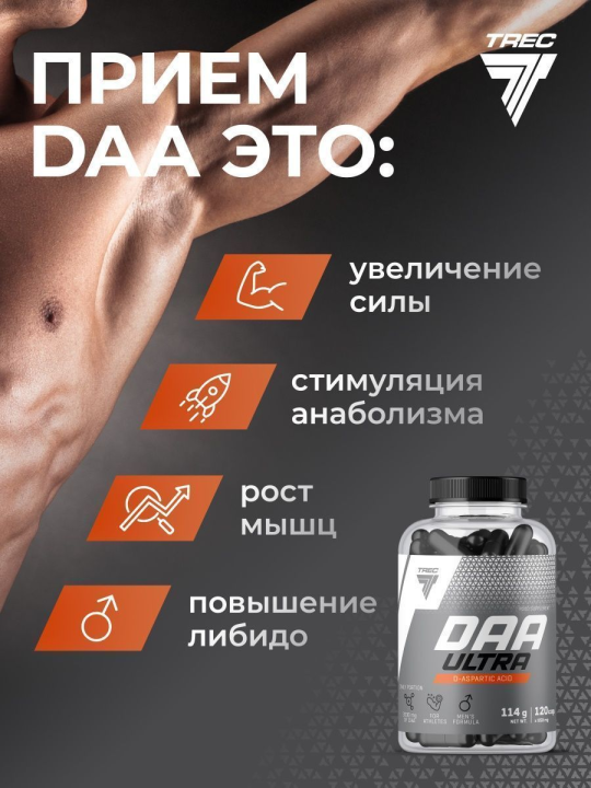 Д-Ас­пар­ги­но­вая кис­ло­та Trec Nutrition DAA ULTRA 120 капсул