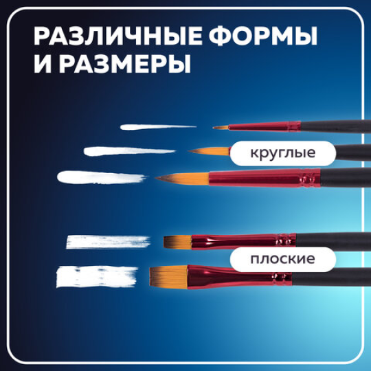 Кисти BRAUBERG PREMIUM, набор 5 шт. (синтетика, круглая № 1, 3, 5, плоская № 5, 8)