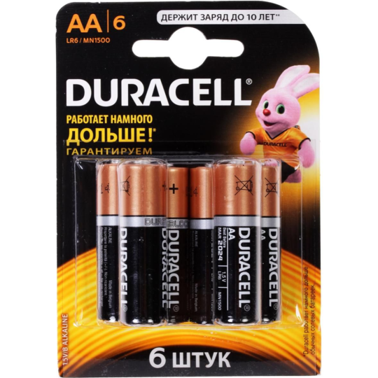 Комплект батареек «Duracell» LR6/MN1500/AA 6BL, 6 шт