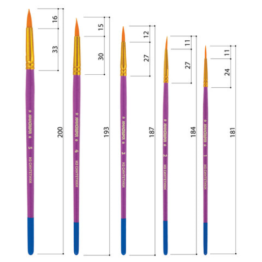 Кисти ЮНЛАНДИЯ, набор 5 шт. (СИНТЕТИКА: круглые № 1, 2, 3, 4, 5)