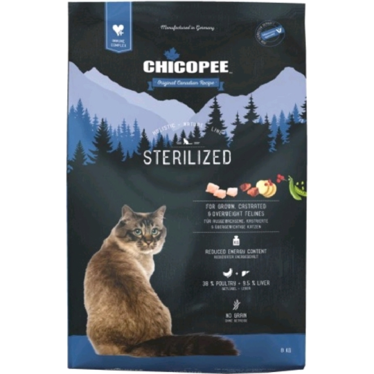 Корм для кошек «Chicopee» HNL Sterilized, 8346708, птица, 8 кг