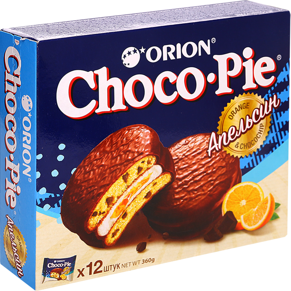 Печенье-бисквит «Choco Pie Orion» апельсин, 12х30 г