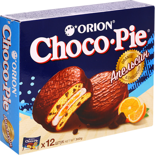 Печенье-бисквит «Choco Pie Orion» апельсин, 12х30 г