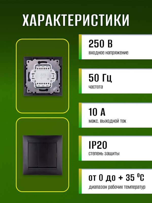 Выключатель 3-х кл. (2шт) 10А графит "Лама" TDM SQ1815-0603(2)