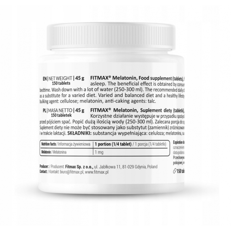 Мелатонин Fitmax Melatonin 4 мг, 150 табл.