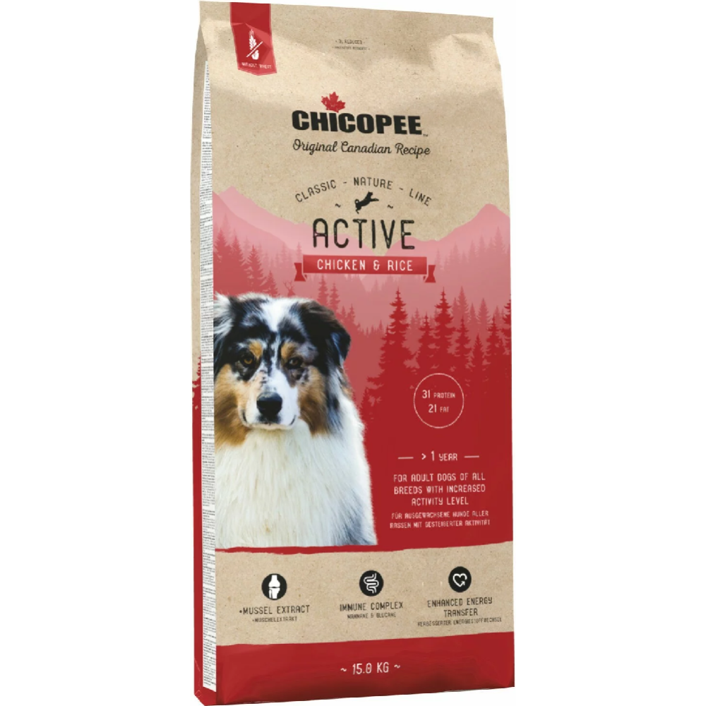 Корм для собак «Chicopee» CNL Active, 8294015, цыпленок/рис, 15 кг