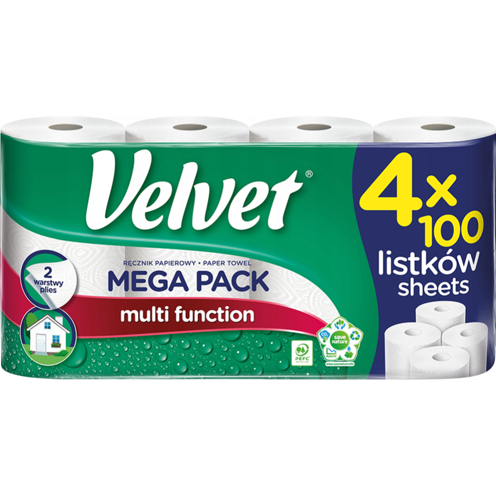 Полотенца бумажные «Velvet» Mega Pack, 4 рулона