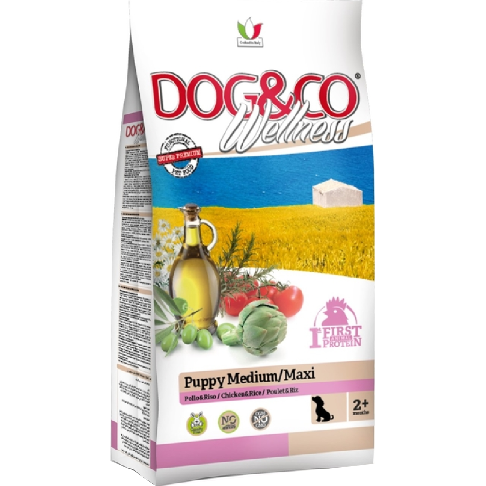 Корм для щенков «Adragna» Dog&Co Wellness, Medium/Maxi, 3022/12/DOGWE, курица/рис, 12 кг