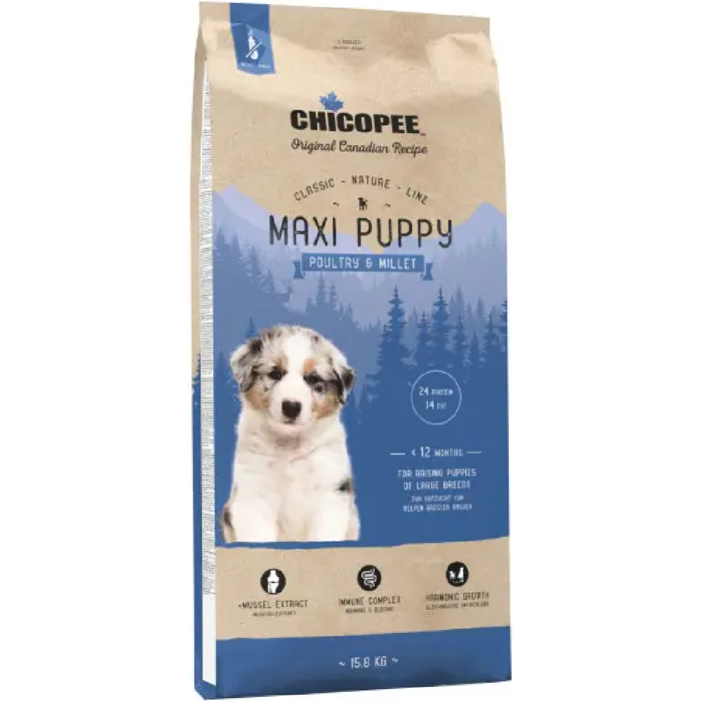 Корм для щенков «Chicopee» CNL Maxi Puppy, 8288015, птица/просо, 15 кг
