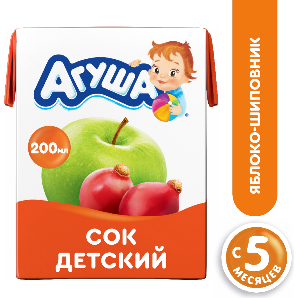 Сок дет­ский «А­гу­ша» яблоко-ши­пов­ник, 200 мл