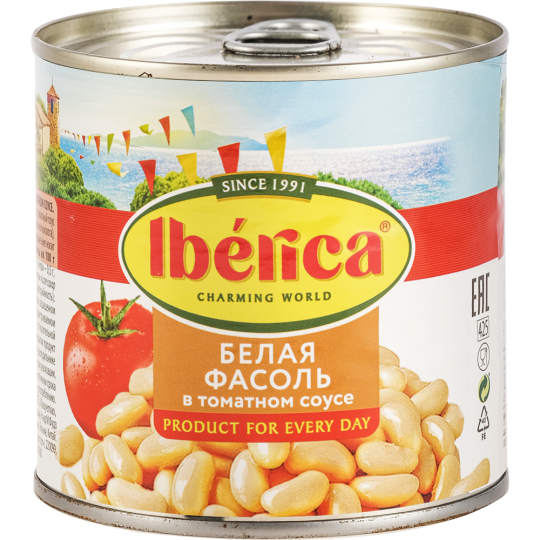 Фасоль консервированная «Iberica» белая, в томатном соусе, 400 г